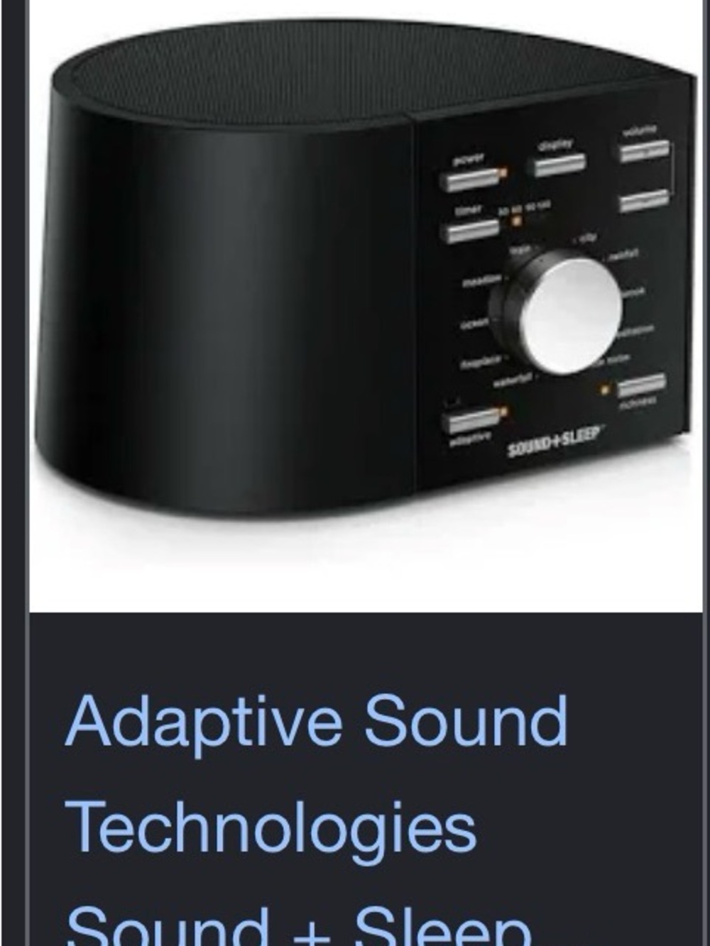 Adaptive Sound Technologies Sound+Sleep Black Sound Machine